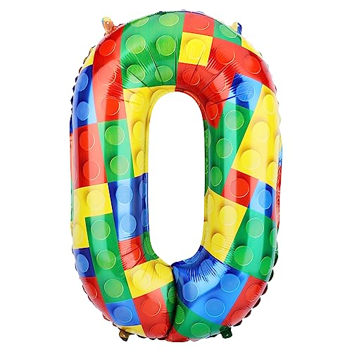 81,3 cm Bausteine Ballon, Bunt Zahlen Folienballons Helium-Ballonzahlen für Geburtstag Backstein-Mottoparty-Dekorationen (Nummer 0) von SAVITA