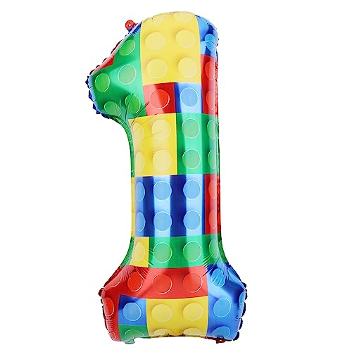 81,3 cm Bausteine Ballon, Bunt Zahlen Folienballons Helium-Ballonzahlen für Geburtstag Backstein-Mottoparty-Dekorationen (Nummer 1) von SAVITA