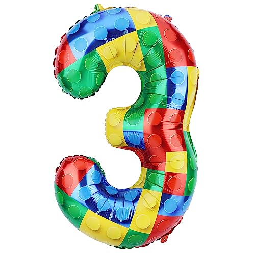 81,3 cm Bausteine Ballon, Bunt Zahlen Folienballons Helium-Ballonzahlen für Geburtstag Backstein-Mottoparty-Dekorationen (Nummer 3) von SAVITA