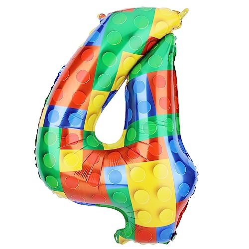 81,3 cm Bausteine Ballon, Bunt Zahlen Folienballons Helium-Ballonzahlen für Geburtstag Backstein-Mottoparty-Dekorationen (Nummer 4) von SAVITA