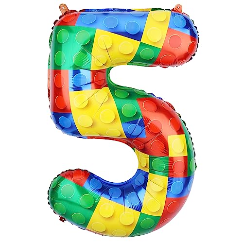 81,3 cm Bausteine Ballon, Bunt Zahlen Folienballons Helium-Ballonzahlen für Geburtstag Backstein-Mottoparty-Dekorationen (Nummer 5) von SAVITA