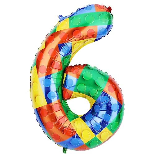 81,3 cm Bausteine Ballon, Bunt Zahlen Folienballons Helium-Ballonzahlen für Geburtstag Backstein-Mottoparty-Dekorationen (Nummer 6) von SAVITA