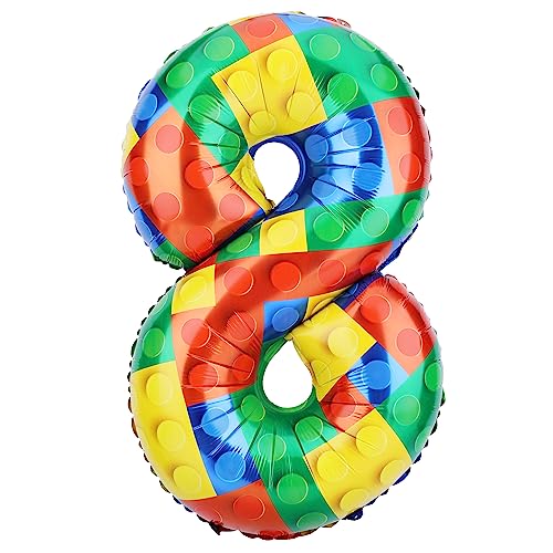 81,3 cm Bausteine Ballon, Bunt Zahlen Folienballons Helium-Ballonzahlen für Geburtstag Backstein-Mottoparty-Dekorationen (Nummer 8) von SAVITA
