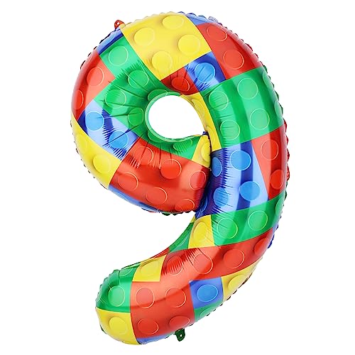 81,3 cm Bausteine Ballon, Bunt Zahlen Folienballons Helium-Ballonzahlen für Geburtstag Backstein-Mottoparty-Dekorationen (Nummer 9) von SAVITA