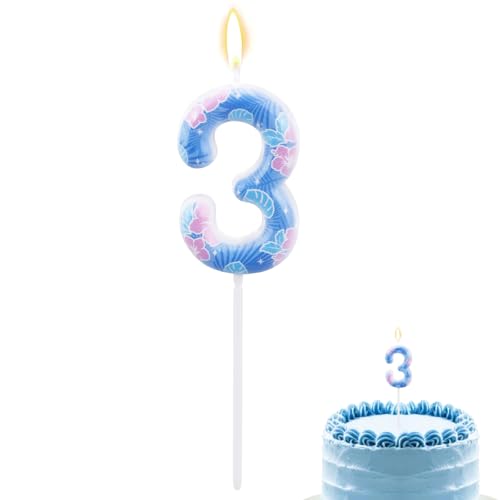 Anime Cartoon Geburtstagskerzen mit Zahlen, Cartoon Blaumonster Kuchenkerze Blauer Hawaii Kuchenaufsatz mit Blättern und Blumen für Geburtstagsdekoration Partyzubehör (3) von SAVITA