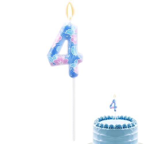 Anime Cartoon Geburtstagskerzen mit Zahlen, Cartoon Blaumonster Kuchenkerze Blauer Hawaii Kuchenaufsatz mit Blättern und Blumen für Geburtstagsdekoration Partyzubehör (4) von SAVITA