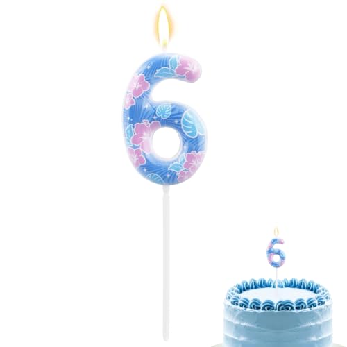 Anime Cartoon Geburtstagskerzen mit Zahlen, Cartoon Blaumonster Kuchenkerze Blauer Hawaii Kuchenaufsatz mit Blättern und Blumen für Geburtstagsdekoration Partyzubehör (6) von SAVITA