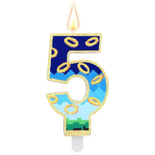 Blau & Gold Geburtstagskerze, Zahlenkerze Cartoon-Motto Kuchendeko Partyzubehör für Jungen Mädchen Kinder Geburtstag Baby Shower (Zahl 5) von SAVITA