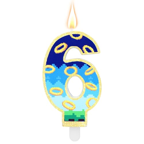 Blau & Gold Geburtstagskerze, Zahlenkerze Cartoon-Motto Kuchendeko Partyzubehör für Jungen Mädchen Kinder Geburtstag Baby Shower (Zahl 6) von SAVITA