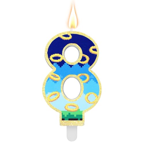 Blau & Gold Geburtstagskerze, Zahlenkerze Cartoon-Motto Kuchendeko Partyzubehör für Jungen Mädchen Kinder Geburtstag Baby Shower (Zahl 8) von SAVITA