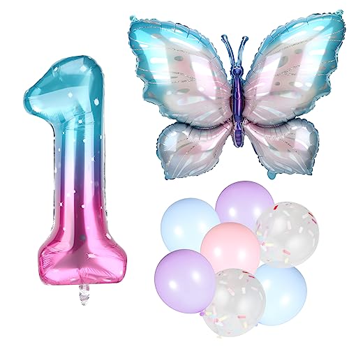 Butterfly Aluminum Film Balloon Set, Large Foil Gradient Number Balloon 38 Inch with Candy Colored Latex Balloons Confetti Balloon for Birthday Party Anniversary Graduation Decorations (1) von SAVITA