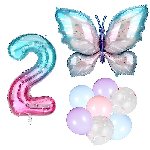 Butterfly Aluminum Film Balloon Set, Large Foil Gradient Number Balloon 38 Inch with Candy Colored Latex Balloons Confetti Balloon for Birthday Party Anniversary Graduation Decorations (2) von SAVITA