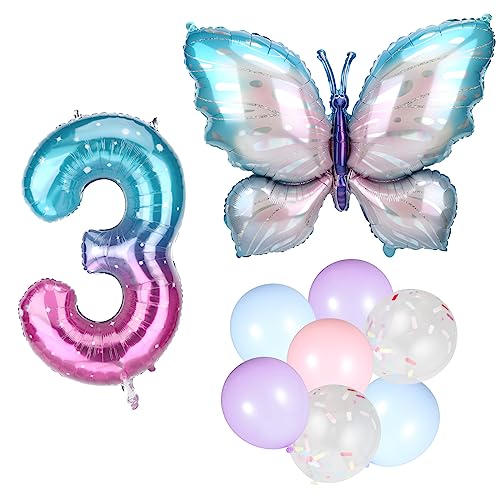 Butterfly Aluminum Film Balloon Set, Large Foil Gradient Number Balloon 38 Inch with Candy Colored Latex Balloons Confetti Balloon for Birthday Party Anniversary Graduation Decorations (3) von SAVITA