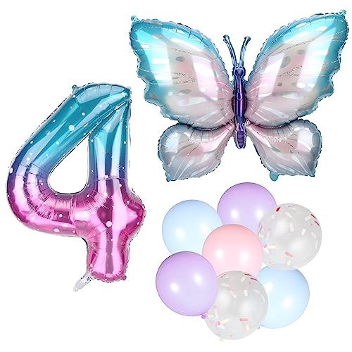 Butterfly Aluminum Film Balloon Set, Large Foil Gradient Number Balloon 38 Inch with Candy Colored Latex Balloons Confetti Balloon for Birthday Party Anniversary Graduation Decorations (4) von SAVITA