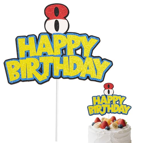 Cartoon-Geburtstagskuchenaufsatz, Glitzernde Rot-Weiße Zahl und Happy Birthday Schild Kuchendekoration Anime-Mottoparty Dekorationszubehör (Nummer 8) von SAVITA