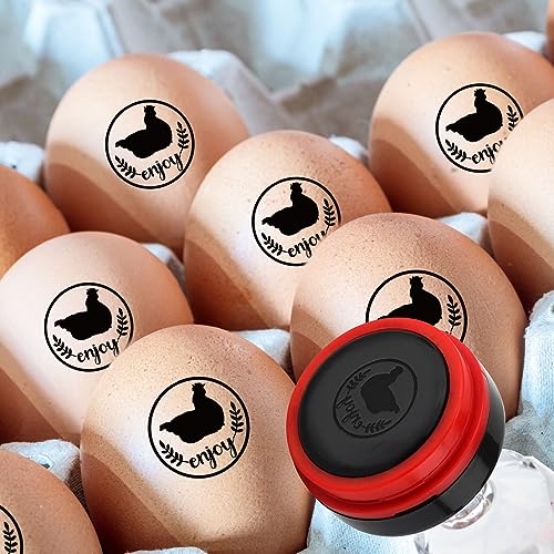 Eierstempel, Süß Eierstempel Personalisiert mit Stempelkissen Eierstempel für Frische Eier für Bauernhof Hühnerstall Bauernbedarf (Gravur mit "Enjoy") von SAVITA