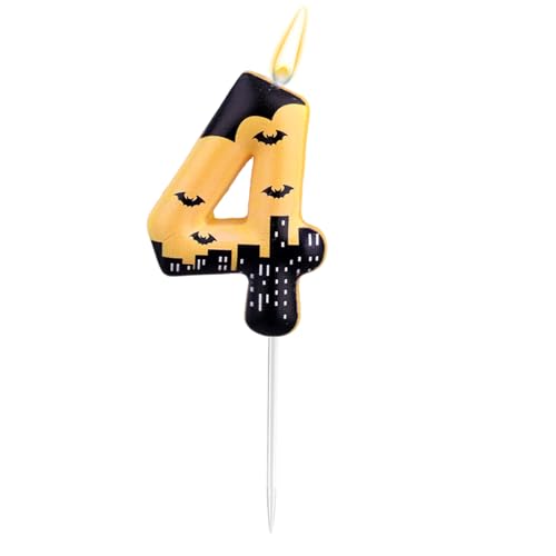 Fledermaus-Geburtstagskerze mit Zahlen, Helden-Geburtstagskerze Fledermaus-Kuchenaufsatz-Dekoration für Jungen und Mädchen Halloween Cartoon-Motto-Partyzubehör (Nummer 4) von SAVITA
