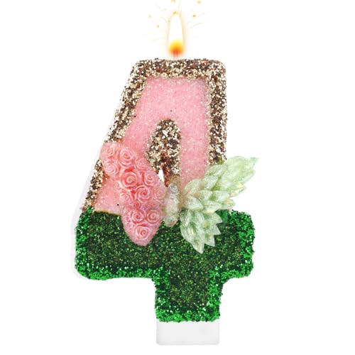 Geburtstagskerze mit Hexenmotiv, Rosa und Grüne Schmetterlingskuchen Zahlenkerzen für Geburtstagsfeier Hochzeitstag Dekoration (Zahl 4) von SAVITA