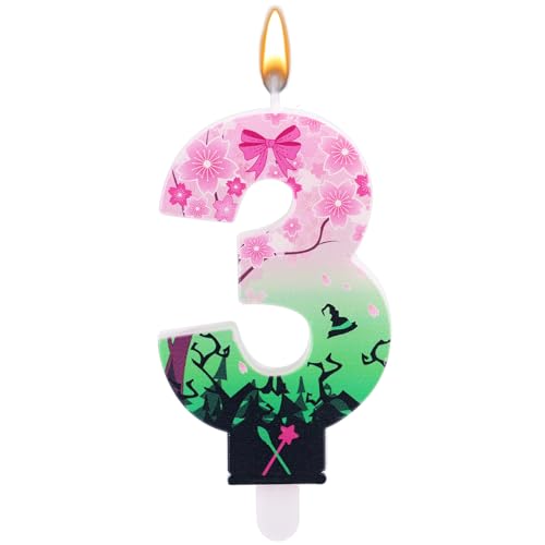 Geburtstagskerze mit Hexenthema, Rosa und Grüne Zahlen Geburtstagskerzen für Geburtstagsfeier Hochzeit Jubiläum Dekoration(Nummer 3) von SAVITA