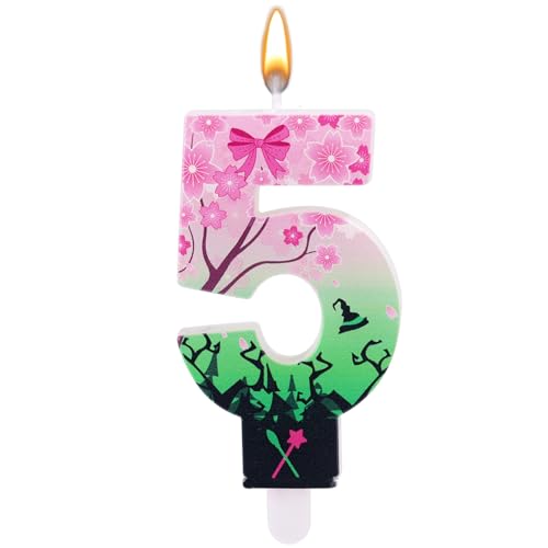 Geburtstagskerze mit Hexenthema, Rosa und Grüne Zahlen Geburtstagskerzen für Geburtstagsfeier Hochzeit Jubiläum Dekoration(Nummer 5) von SAVITA