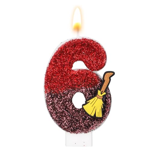 Geburtstagskerze mit Magischem Zaubererthema, Glitzernde Magisches Besen Zahlenkerze mit Pailletten von Zauberern Inspirierter Tortenaufsatz als Dekoration für Kindergeburtstage (Nummer 6) von SAVITA