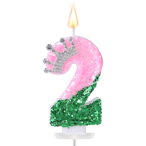 Geburtstagszahlenkerzen, Rosa und Grüne Kronenzahlenkerze Kreative Rosa-Grüne Kuchendekorationen für Geburtstags- Hochzeits- und Jubiläumsdekor (Zahl 2) von SAVITA