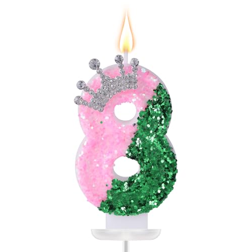 Geburtstagszahlenkerzen, Rosa und Grüne Kronenzahlenkerze Kreative Rosa-Grüne Kuchendekorationen für Geburtstags- Hochzeits- und Jubiläumsdekor (Zahl 8) von SAVITA