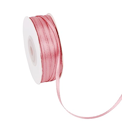 Geschenkpapier Band, 3mm x 91m Doppelseitiges Satinband Polyesterband Stoffband Dünnes Band Bastelband Schmales Band zum Verpacken von Geschenken, Party-Dekoration (Bohnenpaste Rosa) von SAVITA