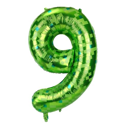 Grün Pixel Ballons, 101cm Riesiger Miner Folienballons Zahlen Grün Pixel Party Deko Szubehör für Jubiläums Geburtstagsspiel Mottoparty (9) von SAVITA