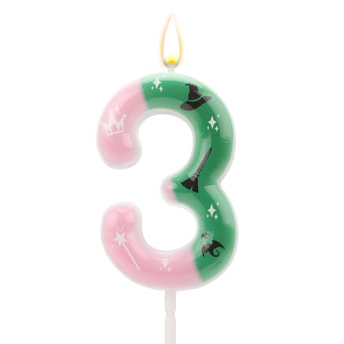 Hexenzahlenkerze, Rosa und Grüne Geburtstagskerzen Zahlen-Kuchenaufsatz Perfekte Kuchendekoration für Geburtstags- Halloween- und Hexen-Mottopartys(3) von SAVITA