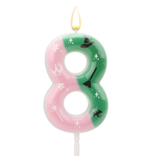 Hexenzahlenkerze, Rosa und Grüne Geburtstagskerzen Zahlen-Kuchenaufsatz Perfekte Kuchendekoration für Geburtstags- Halloween- und Hexen-Mottopartys(8) von SAVITA