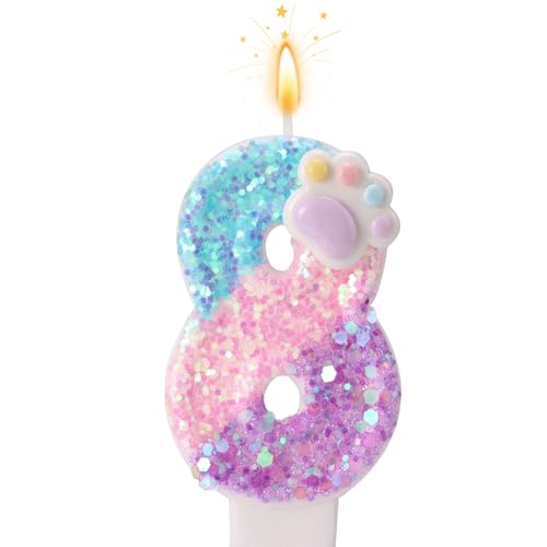 Hunde und Katzenpfote Kerzen Zahlen für Kuchen, Cartoon Geburtstagskerze Kätzchen Hunde Thema Zahlen Kuchenaufsatz mit Sockel und Stützstab für Welpen Kätzchenliebhaber Partydekoration (8) von SAVITA