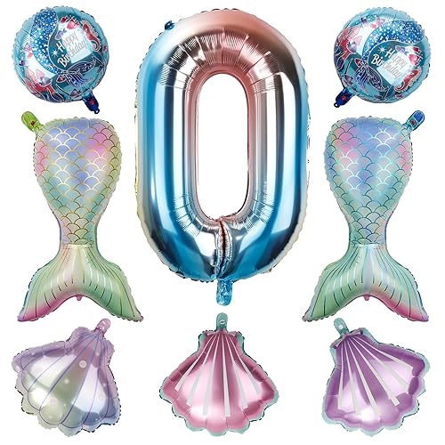 Meerjungfrau Ballon, Geburtstags-Zahlenballons Meerjungfrau Luftballon Dekoration Zahlen-Geburtstagsparty-Dekorationen für Mädchen-Kindergeburtstagsparty-Zubehör (Zahl 0) von SAVITA