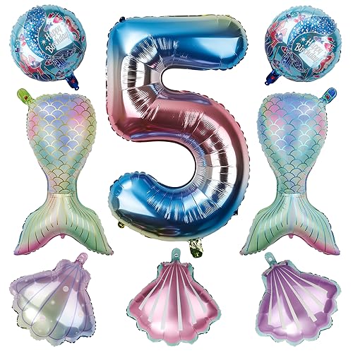 Meerjungfrau Ballon, Geburtstags-Zahlenballons Meerjungfrau Luftballon Dekoration Zahlen-Geburtstagsparty-Dekorationen für Mädchen-Kindergeburtstagsparty-Zubehör (Zahl 5) von SAVITA