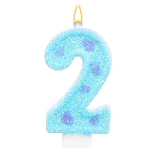 Monster Geburtstagskerze, Blaue und Violette Glitzer Pailletten Zahlenkerze Kuchenaufsatz Monster Mottoparty Kuchendekoration für Kindergeburtstagsparty Dekorationszubehör (2) von SAVITA