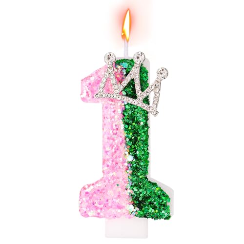Pink und Grün Geburtstagskerze, Glitzernde Hexe Zahlkerze mit Krone Deko Tortenaufsatz für Geburtstag Hexenparty Jubiläum (Zahl 1) von SAVITA