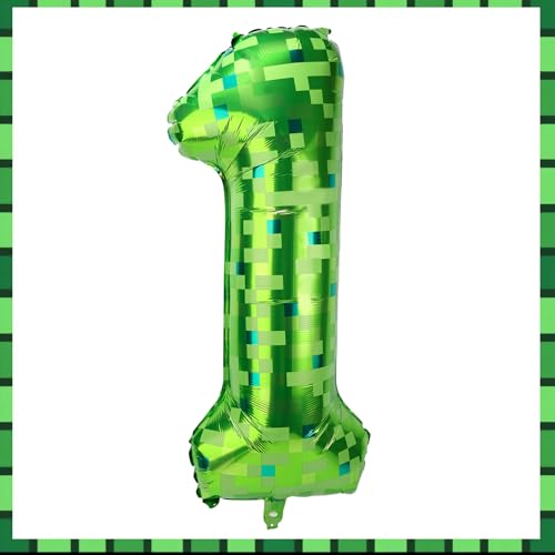Pixel-Zahlenballons, 101 cm Grün Große Folienballons Spielthema Party-Dekorationen für Jahrestage Geburtstage Kinder Jungen Mädchen (Zahl 1) von SAVITA