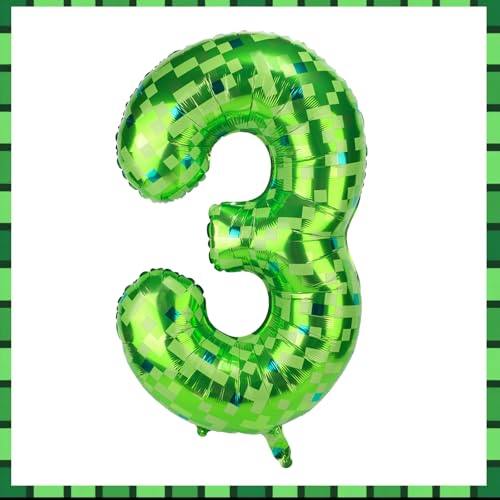 Pixel-Zahlenballons, 101 cm Grün Große Folienballons Spielthema Party-Dekorationen für Jahrestage Geburtstage Kinder Jungen Mädchen (Zahl 3) von SAVITA