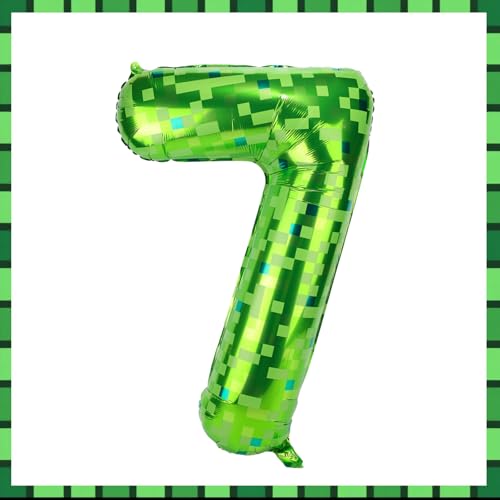 Pixel-Zahlenballons, 101 cm Grün Große Folienballons Spielthema Party-Dekorationen für Jahrestage Geburtstage Kinder Jungen Mädchen (Zahl 7) von SAVITA