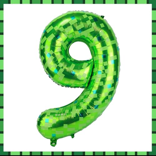 Pixel-Zahlenballons, 101 cm Grün Große Folienballons Spielthema Party-Dekorationen für Jahrestage Geburtstage Kinder Jungen Mädchen (Zahl 9) von SAVITA