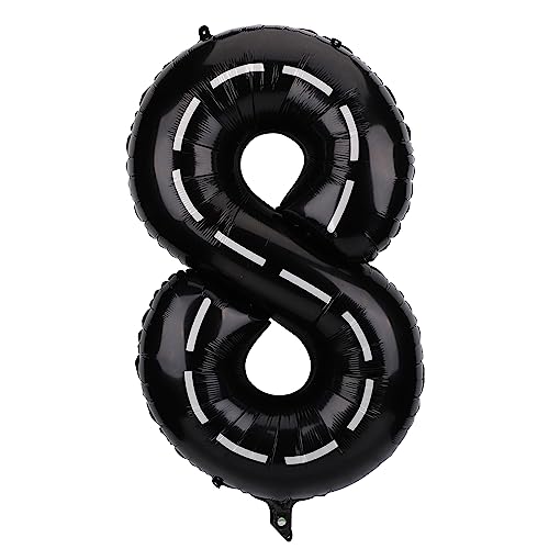 Race Car Balloon Number, 40 Inches Large Black Racetrack Number Balloon Race Car Birthday Balloons Race Car Theme Party Decorations for Boys' Birthday Party Baby Shower (8) von SAVITA