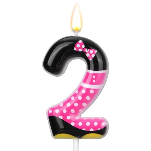 Rosa-Schwarz Geburtstagskerze, Süß Cartoon-Maus Tortenaufsatz Zahlenkerze für Kuchen und Cupcakes Rosa Maus-Thema Mädchen Geburtstagsparty Dekorationen Zubehör (Nummer 2) von SAVITA