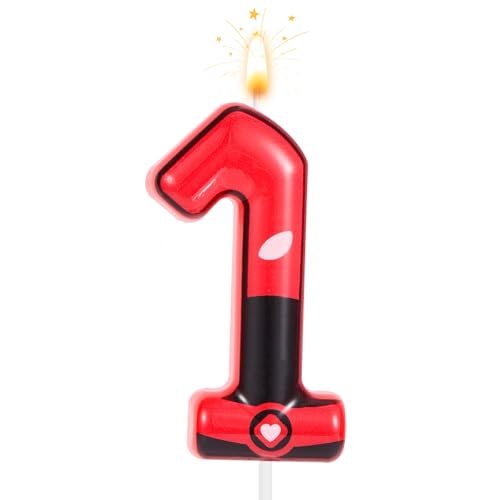 Rot Schwarz Geburtstagszahl Kerzen, 5,9cm Comic Held Thema Kuchen Topper Cartoon Happy Birthday Party Dekorationen für Jungen Mädchen Kinder Comic Liebhaber Geschenke Themenparty Zubehör (1) von SAVITA
