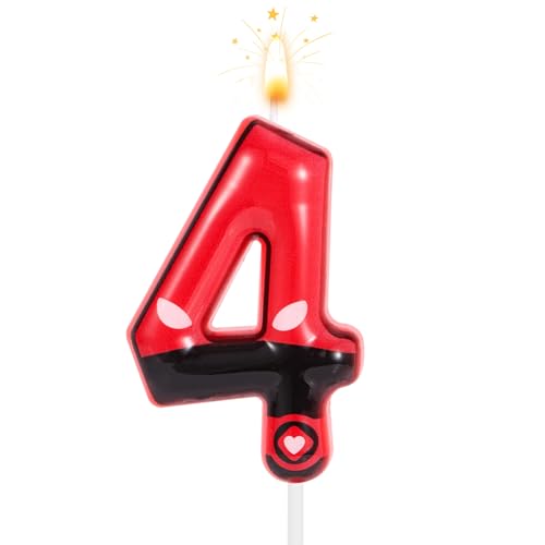 Rot Schwarz Geburtstagszahl Kerzen, 5,9cm Comic Held Thema Kuchen Topper Cartoon Happy Birthday Party Dekorationen für Jungen Mädchen Kinder Comic Liebhaber Geschenke Themenparty Zubehör (4) von SAVITA