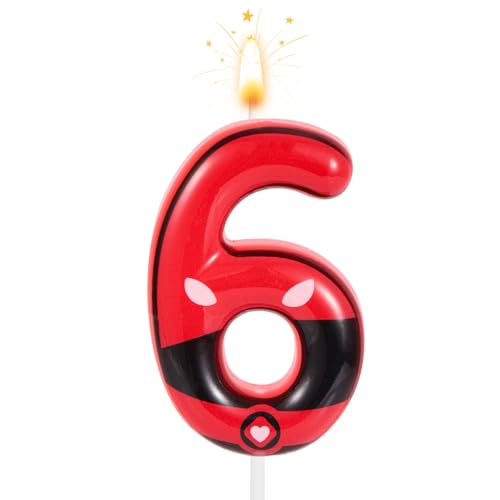 Rot Schwarz Geburtstagszahl Kerzen, 5,9cm Comic Held Thema Kuchen Topper Cartoon Happy Birthday Party Dekorationen für Jungen Mädchen Kinder Comic Liebhaber Geschenke Themenparty Zubehör (6) von SAVITA