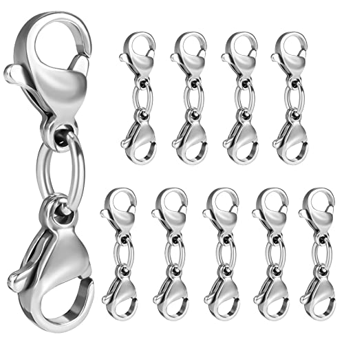 SAVITA 10 Stück Doppel Karabiner Verschlüsse, Edelstahl 2,5cm Karabiner Verschlüsse Schmuck Doppel Klauen Verbinder für Halskette Armband Schmuck Herstellung (Silber) von SAVITA