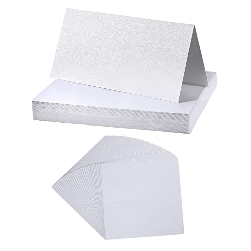 SAVITA 100 Stück Tischkarten Hochzeit, 10x10cm Faltbar Namenskarten Leere Karten zum Gestalten Weiße Tischkarten Blanko für Hochzeiten Jubiläen Partys Einladungen DIY-Basteln von SAVITA