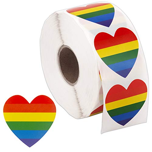 SAVITA 1000 Stück Gay Pride Sticker Herzform Liebe Regenbogen Aufkleber Streifen Herzform Rolle Klebeband von SAVITA