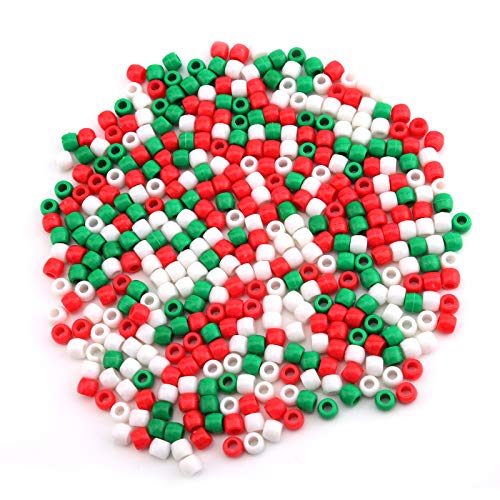 SAVITA 1000 Stück Weihnachten Pony Perlen Plastik Rund Pony Perlen für Weihnachten Dekoration Basteln Schmuck Armband Herstellung (Rot, Grün, Weiß) von SAVITA