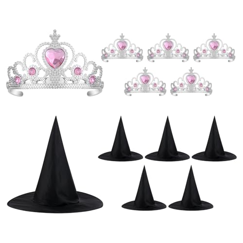 SAVITA 12 Stück Prinzessinnenkrone und Hexenhut Set, Geburtstagsfeier Dekoration für Prinzessinnen Tiara und Zauberer Hüte Hexen-Mottoparty Zubehör für Halloween Kostüm Party Accessoire von SAVITA